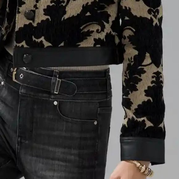 WHBM Coated Denim  Details Jacquard Cropped Jacket - Picture 5 of 7